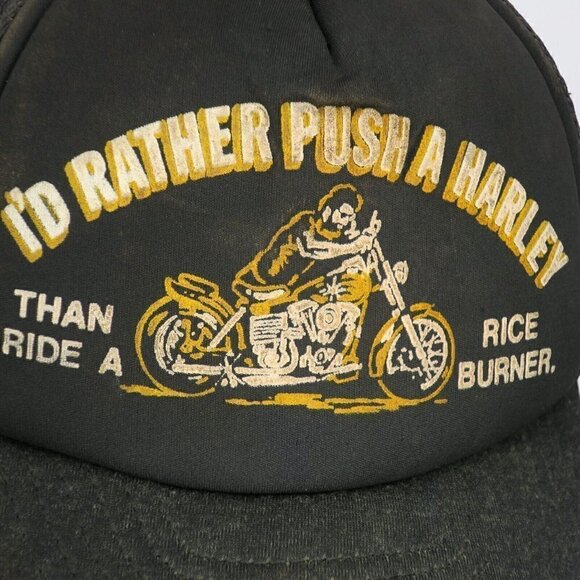 Vintage 70s/80s Harley Davidson Push A Harley Ride A Rice Burner Snapback Hat - Picture 3 of 10